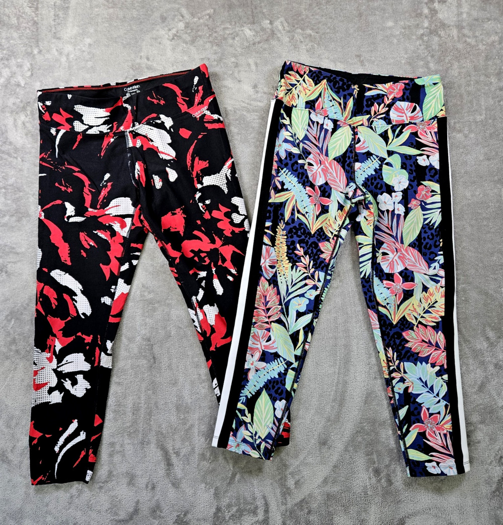Calvin Klein Performance Leggings Womens L Bundle Floral Tropical Gym Yoga